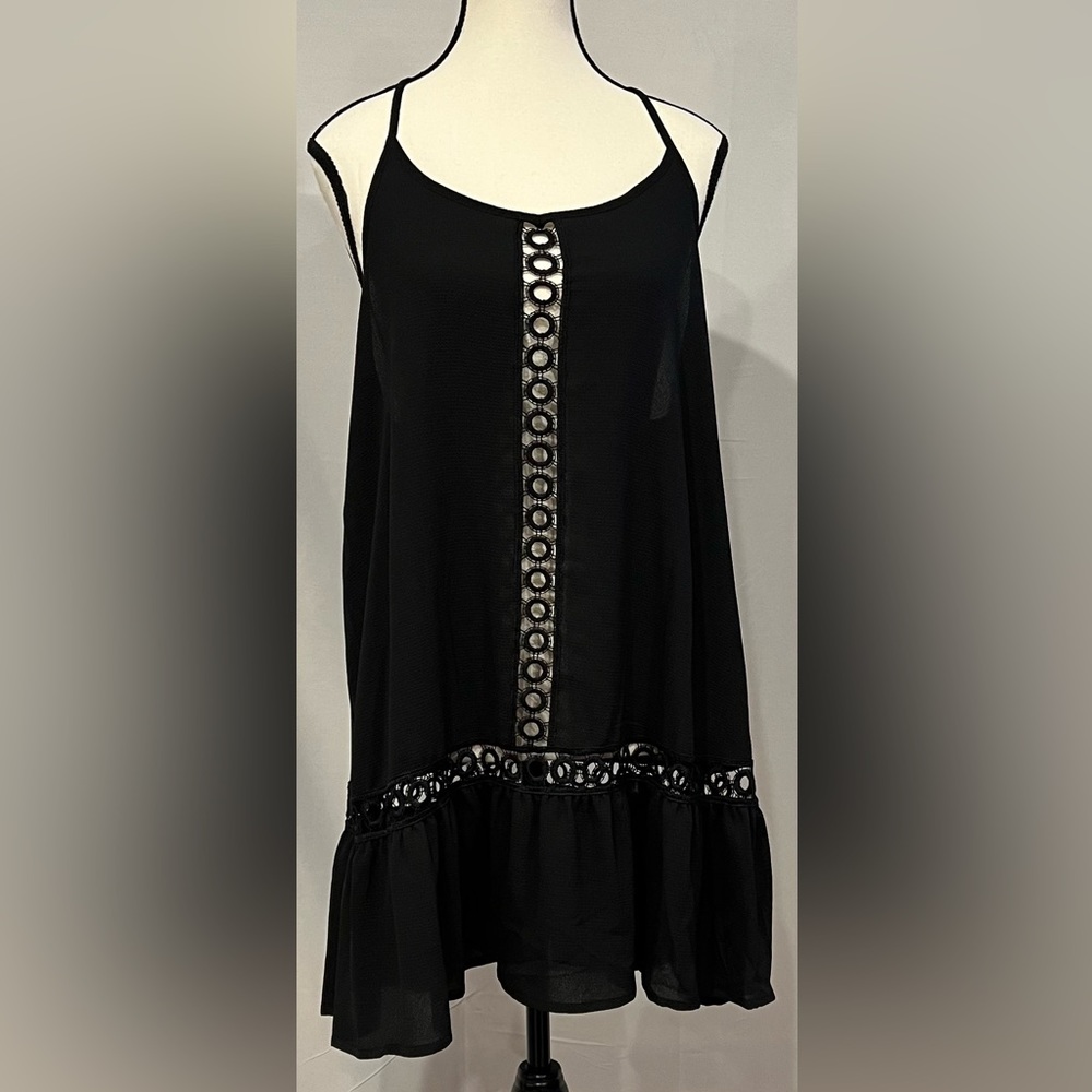 NWT Women's Black Freshwater‎ Eyelet-Trim Swim Cover-Up Dress Small